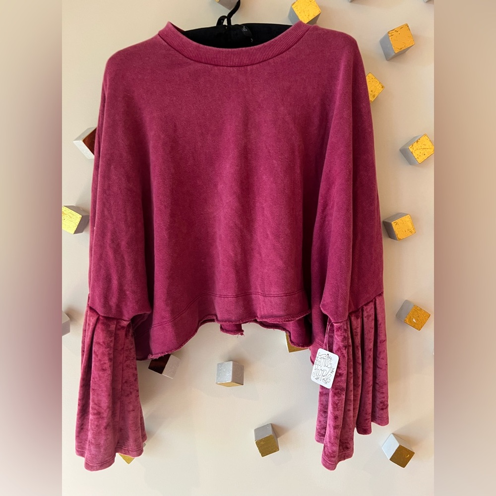 Free people velvet bell sleeve pullover sweater top. Pink. NWT